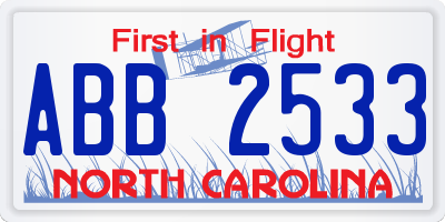 NC license plate ABB2533