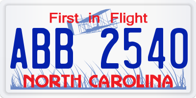 NC license plate ABB2540