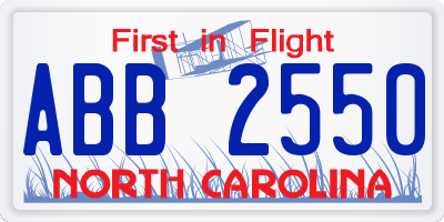 NC license plate ABB2550