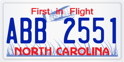 NC license plate ABB2551