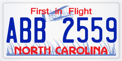 NC license plate ABB2559