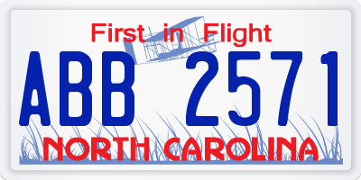 NC license plate ABB2571