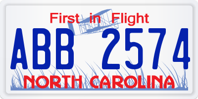 NC license plate ABB2574
