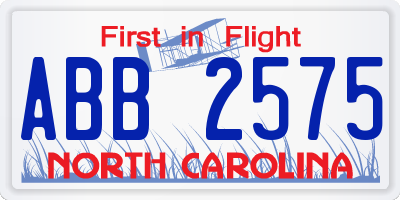 NC license plate ABB2575
