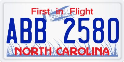 NC license plate ABB2580