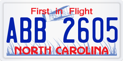 NC license plate ABB2605