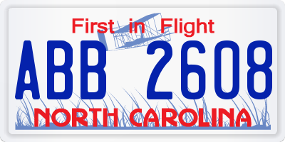 NC license plate ABB2608
