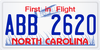NC license plate ABB2620