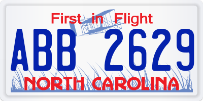 NC license plate ABB2629