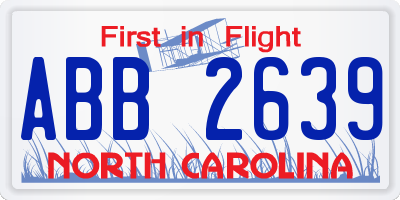 NC license plate ABB2639