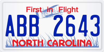 NC license plate ABB2643