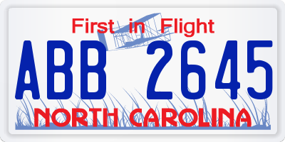 NC license plate ABB2645
