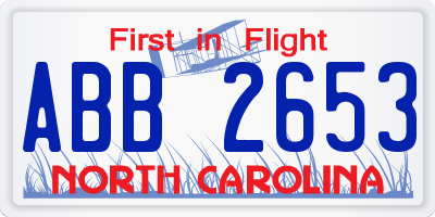 NC license plate ABB2653