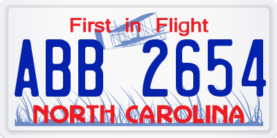 NC license plate ABB2654