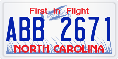 NC license plate ABB2671