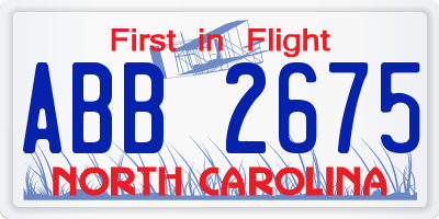 NC license plate ABB2675