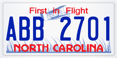 NC license plate ABB2701