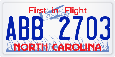 NC license plate ABB2703