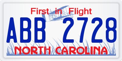 NC license plate ABB2728