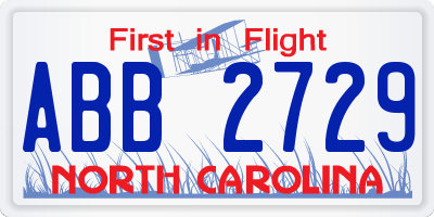 NC license plate ABB2729