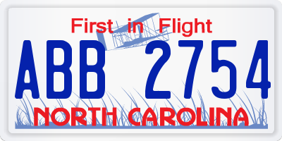 NC license plate ABB2754
