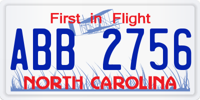 NC license plate ABB2756