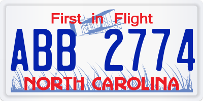 NC license plate ABB2774