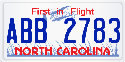 NC license plate ABB2783