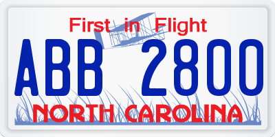 NC license plate ABB2800