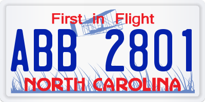 NC license plate ABB2801
