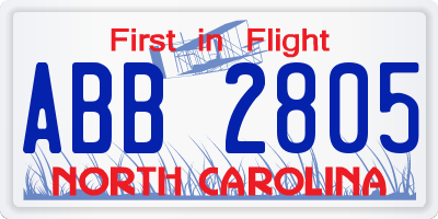 NC license plate ABB2805