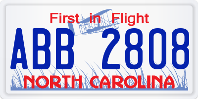 NC license plate ABB2808