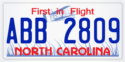 NC license plate ABB2809