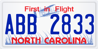 NC license plate ABB2833