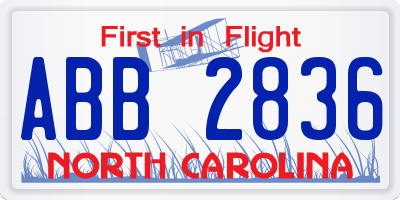 NC license plate ABB2836