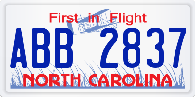NC license plate ABB2837