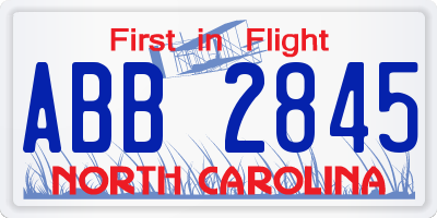 NC license plate ABB2845