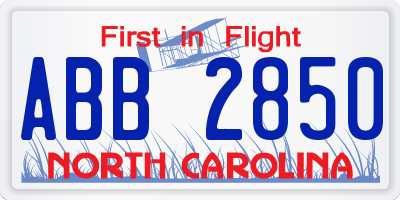 NC license plate ABB2850
