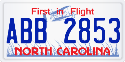 NC license plate ABB2853