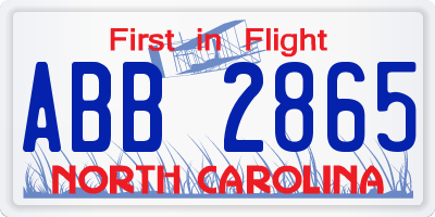 NC license plate ABB2865