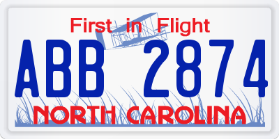 NC license plate ABB2874