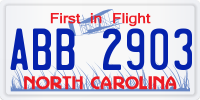 NC license plate ABB2903