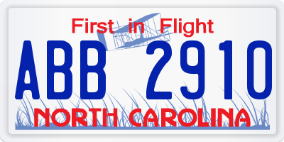 NC license plate ABB2910