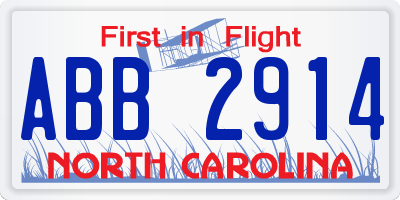 NC license plate ABB2914
