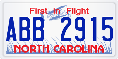 NC license plate ABB2915