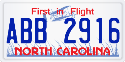 NC license plate ABB2916