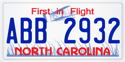 NC license plate ABB2932