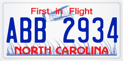 NC license plate ABB2934