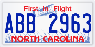 NC license plate ABB2963