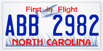 NC license plate ABB2982